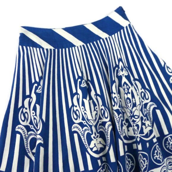 Anthropologie Maple Folk Dance Circle Skirt Blue White Border Lined Rockabilly 0 - Picture 6 of 12